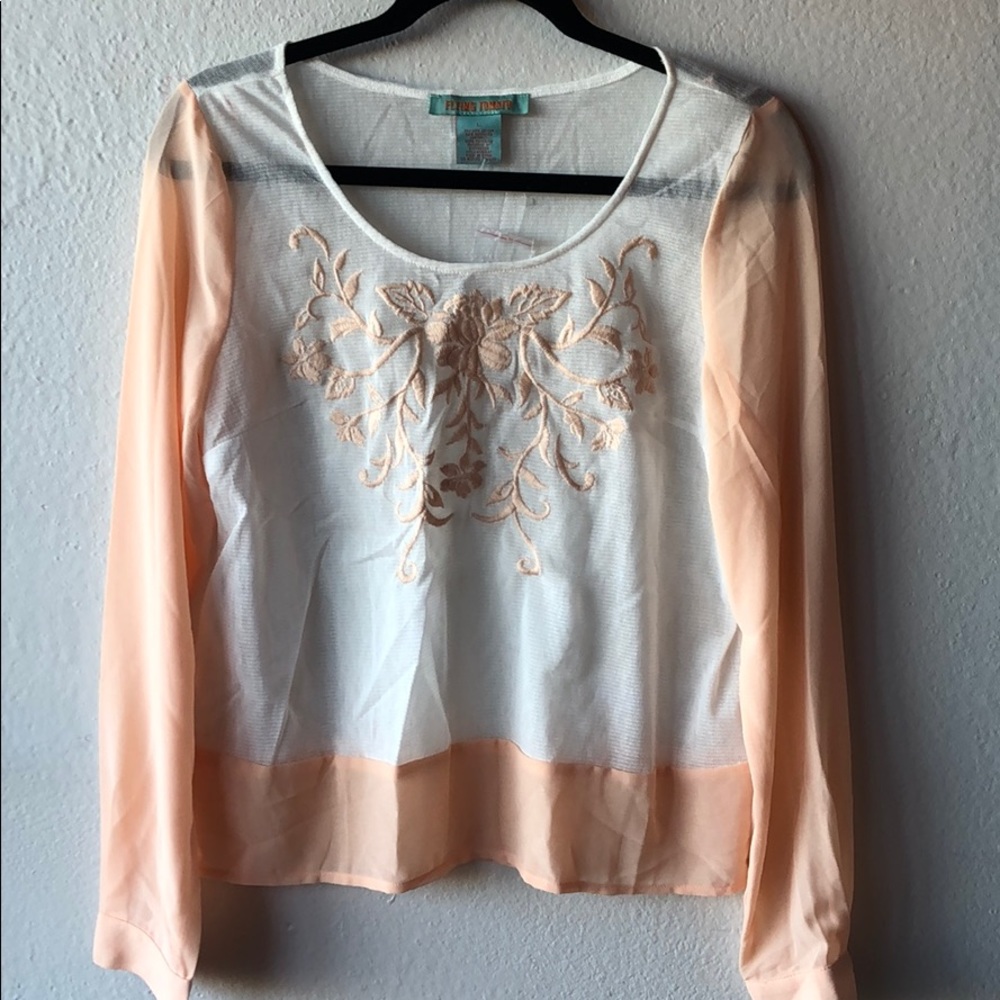 Flying Tomato Embroidered Mesh Long Sleeve Top